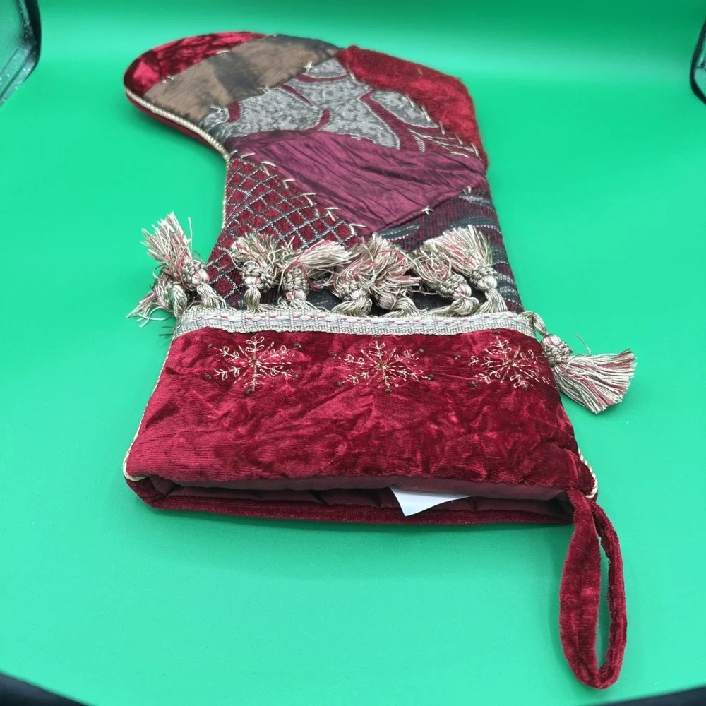 Christmas Stocking quilted Tapestry Tassels‎ Satin Ribbon Mixed Fabrics 18